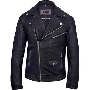 Men Black Casual Leather Jacket Geniune Cow Hide Motorcycle Style Perfecto Biker